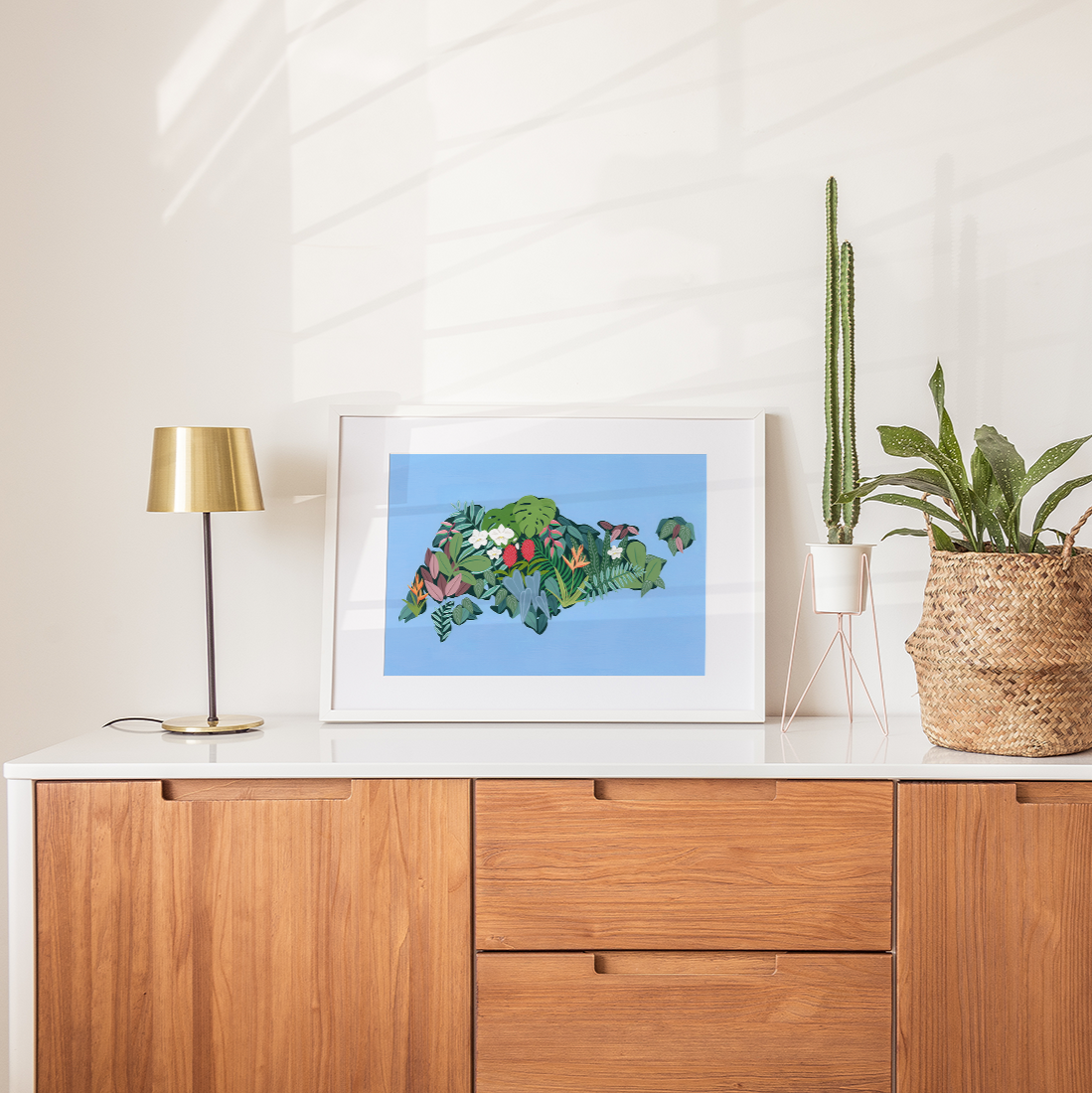 Floral Map of Singapore Art Print