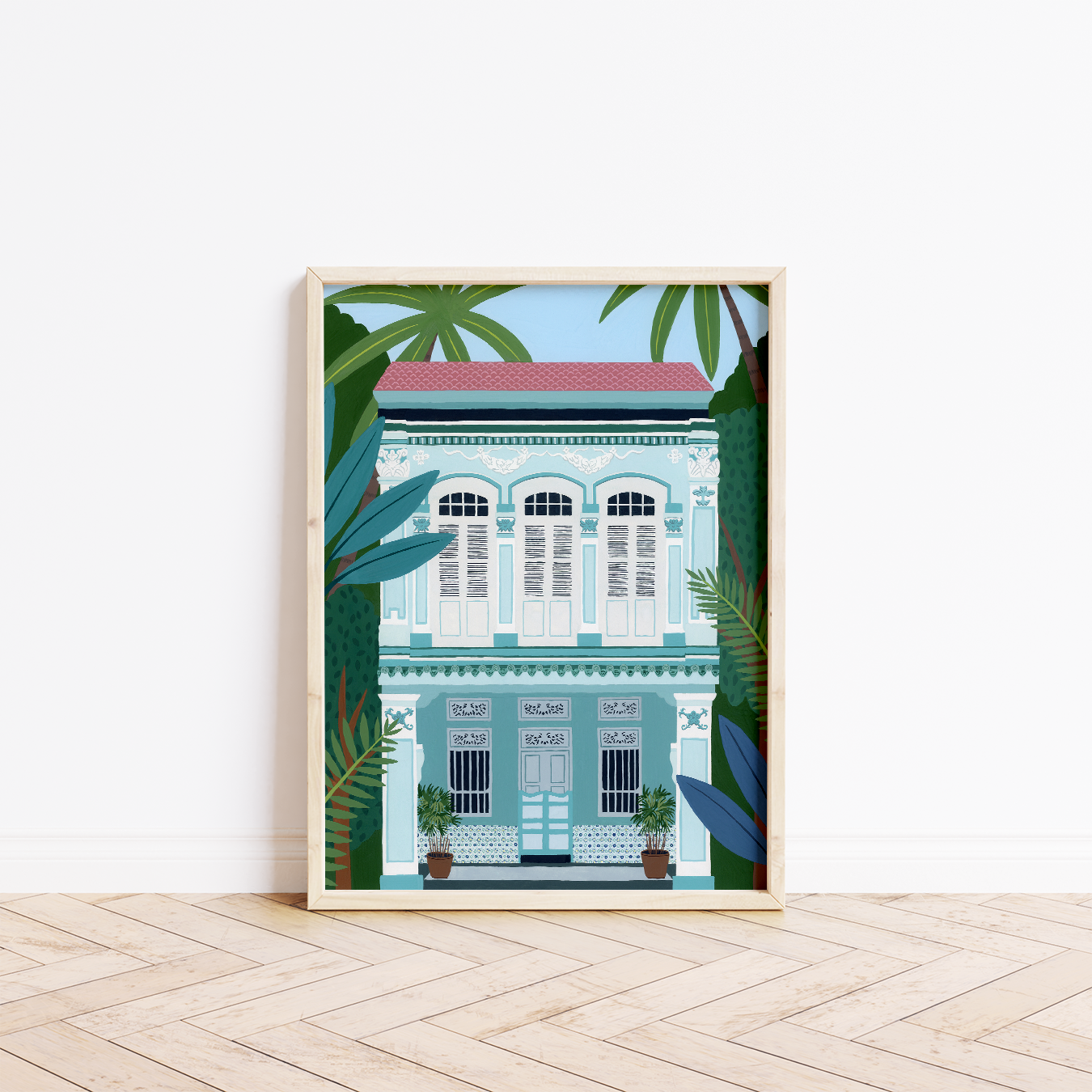 Teal Singapore Shophouse Art Print