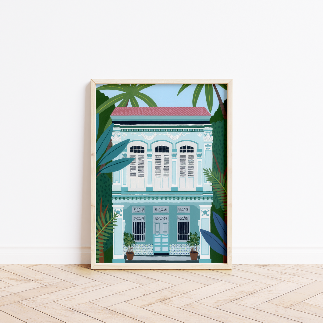 Teal Singapore Shophouse Art Print